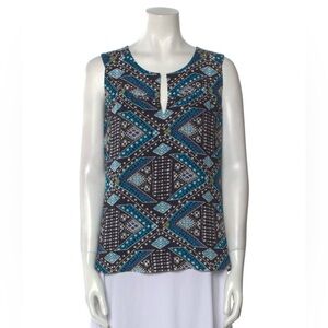 Geometric Patterned Sleeveless Top - Blue and Black